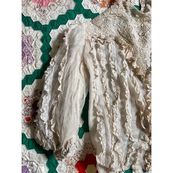 Antique Edwardian White Net Lace Silk Blouse Crochet Panels High Neck AS IS - Picture 2 of 16